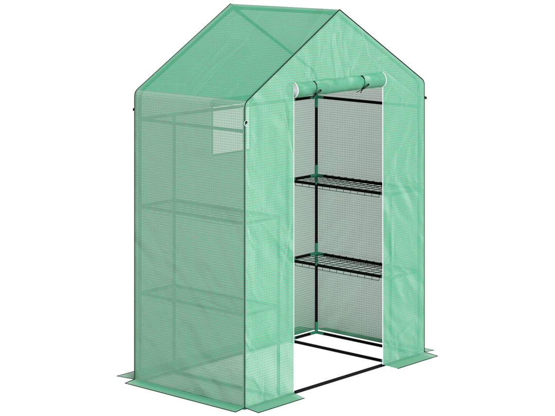 Estufa com Porta, Janelas e Prateleiras em Aço (143x74x190cm) Verde para Tomates e Vegetais
