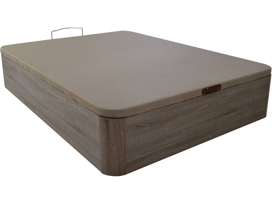 Sommier com Arrumação LOURINI Sion Cinza (190x37x140cm - Madeira Roble - Castanho - Elevatório)
