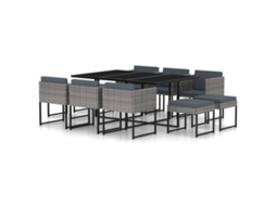 Vidaxl 11 Pcs Conjunto Jantar Exterior Com Almofadões Vime Pe Cinzento
