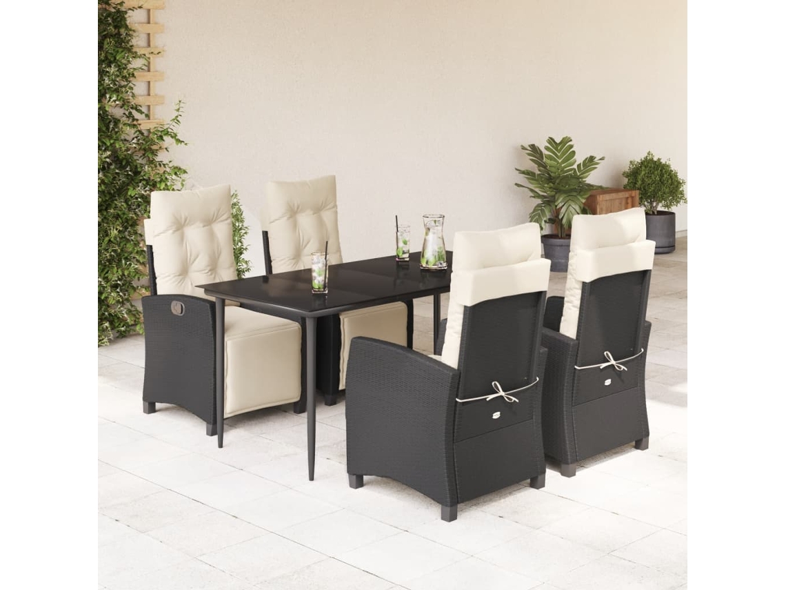 Conjunto 5 Peças Jantar P/ Jardim C/ Almofadões Vime Pe Preto Dkd Home Decor