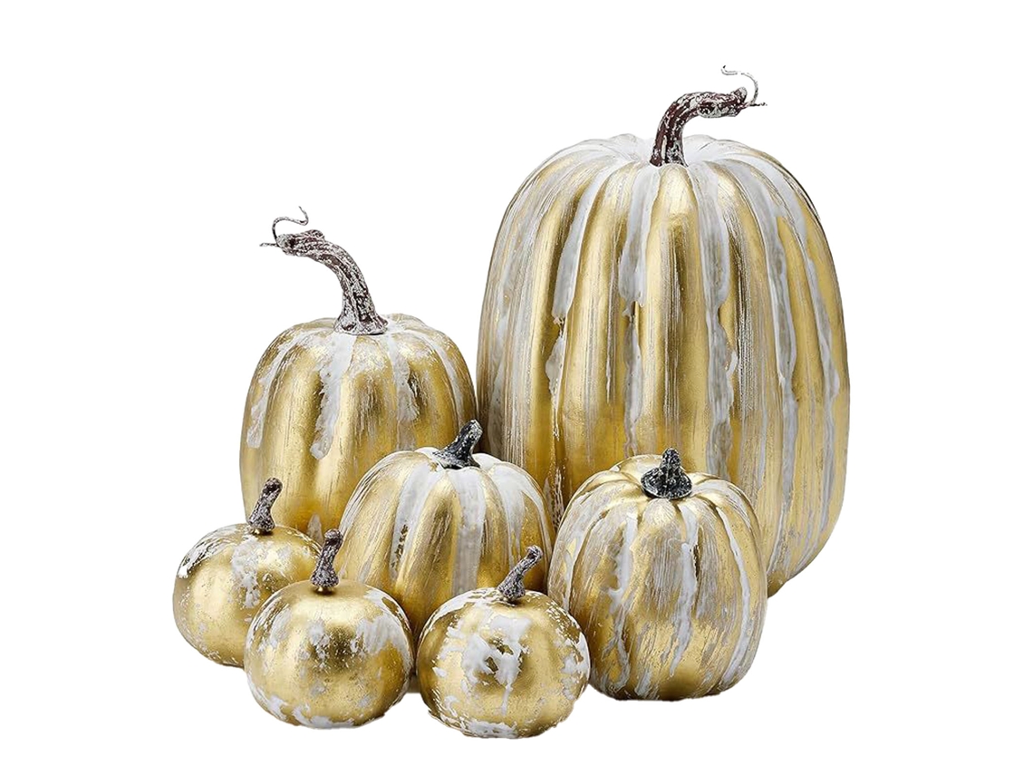 Laxiscreed Conjunto De 7 Abóboras De Vinil Brilhante Para Decoração Amarelo Ouro