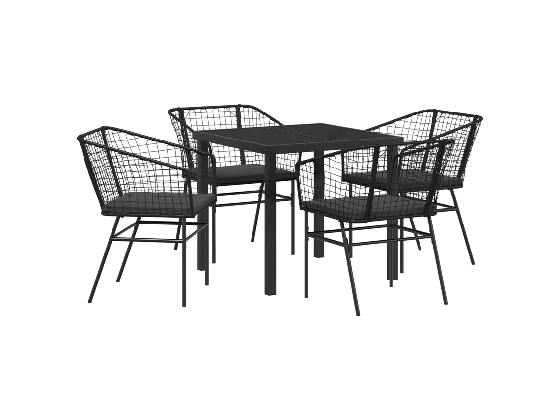 Conjunto 5 De Jantar De Jardim De Vidaxl Com Almofadas Em Rattan Sintético Preto