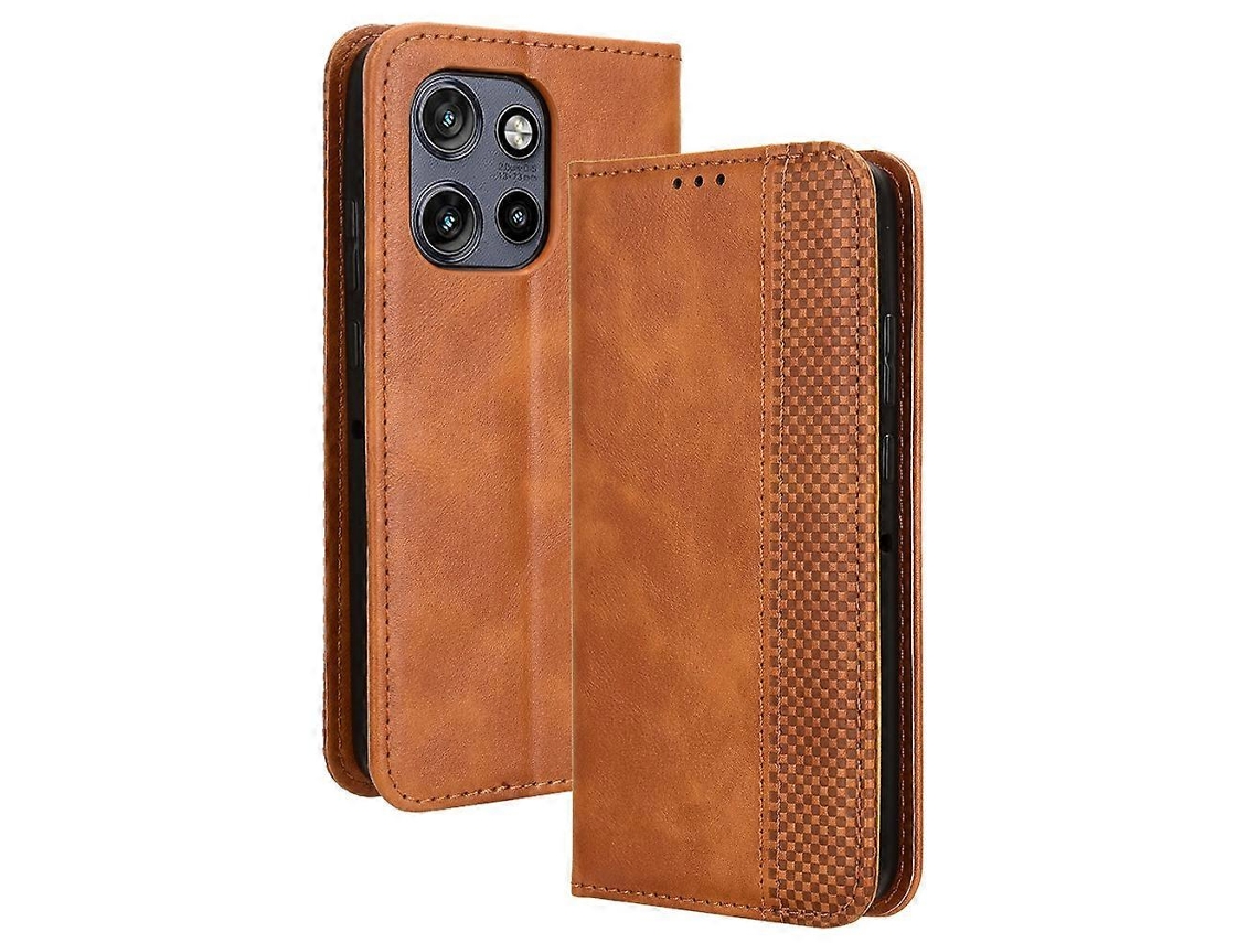 Compre Capa De Couro Com Suporte E Textura Retrô Para Motorola Thinkphone 25 5g / Edge 50 Neo 5g / Moto S50 5g - Capa Tipo Carteira - Marrom
