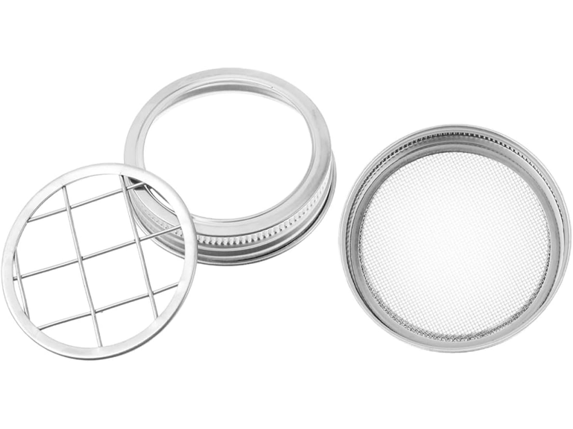 Conjunto De Tampas Germinação Com Tela Aço Inoxidável Para Potes Conserva - Portáteis Brotador Sementes Cozinha