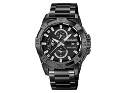 Relógio De Pulso Masculino Skmei 2399 Com Três Mostradores, Pulseira De Aço E Mecanismo De Quartzo.