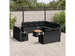 Vidaxl 12 Pcs Conjunto De Sofás De Jardim C/ Almofadões Vime Pe Preto
