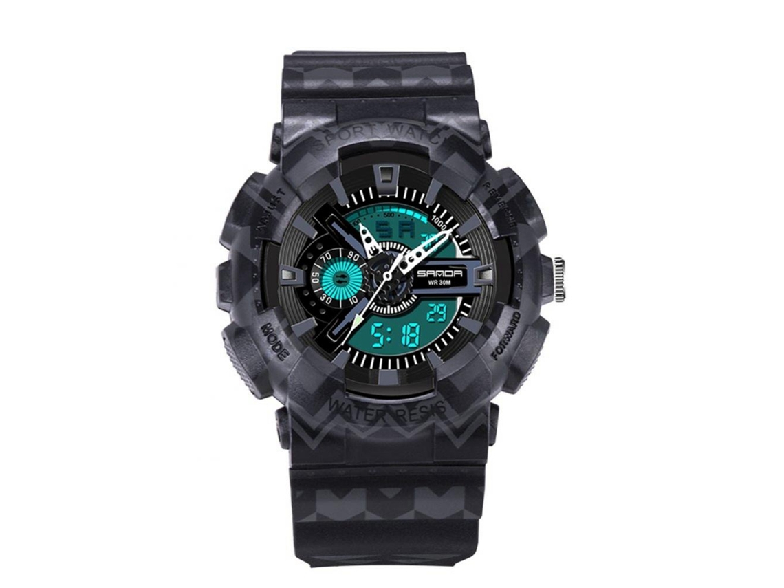 Reloj Electrónico Deportivo Sanda Multifuncional Impermeable Con Doble Pantalla Negro