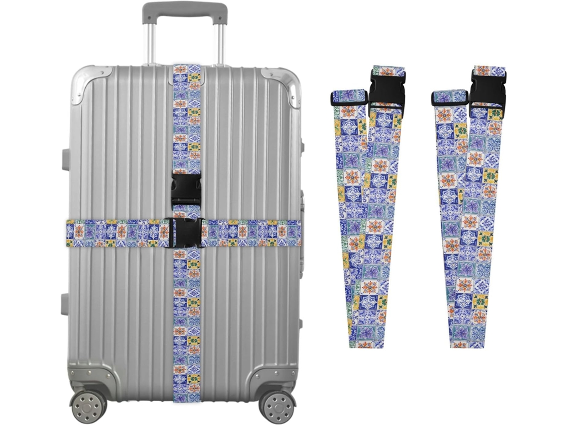Conjunto De 2 Cintas Bagagem Estilo Boêmio Com Estampa Limão, Ideais Para Malas De Viagem Cintas Ajustáveis E