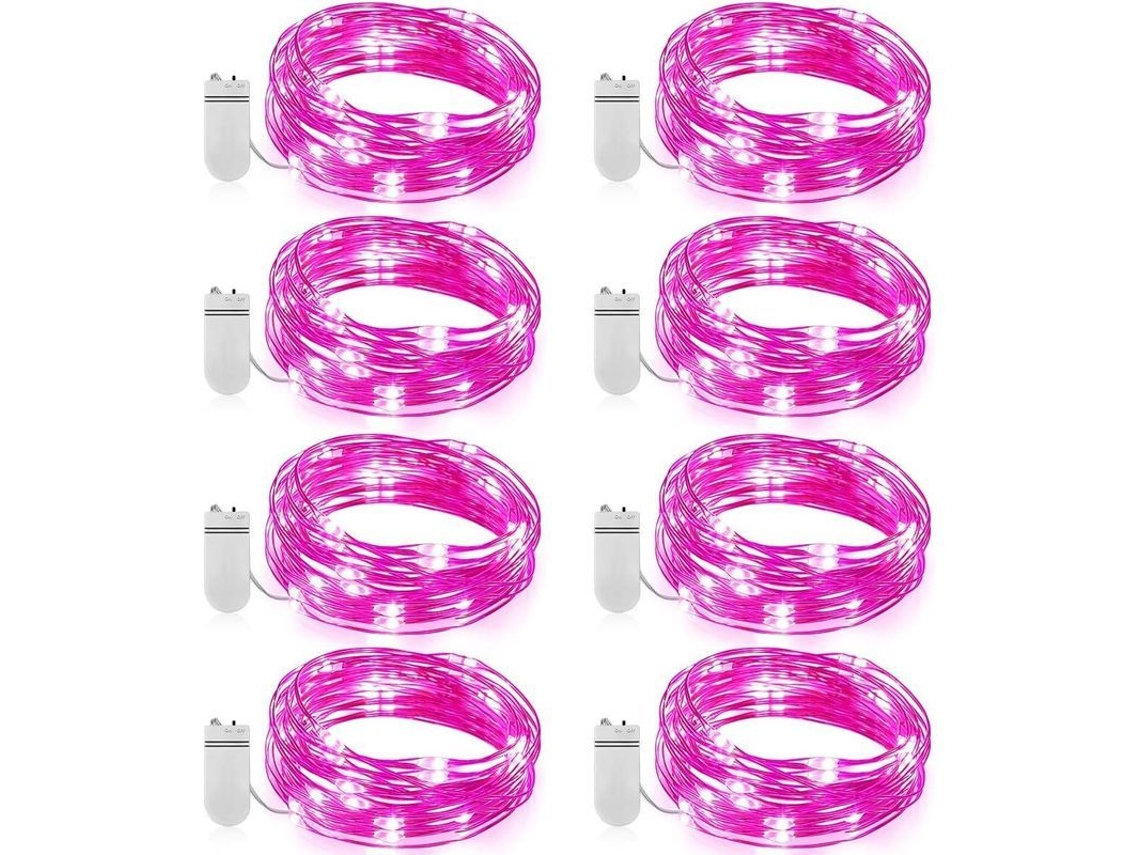 8 Pack Luzes De Fadas 7.2ft 20 Leds Com Bateria Luzes De Cadeia Mini Led Piscantes Cor Rosa