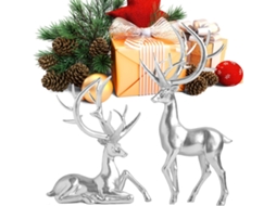 Decorações De Natal Com Renas, Conjunto De 2 Peças Em Resina Para Centro De Mesa | Estatuetas De Ren Gokoco