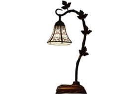 Luminária De Mesa Estilo Tiffany Com Pescoço Ganso Em Vitral Pastoral Motivos Vinhas, Luminária De Mesa Vintage