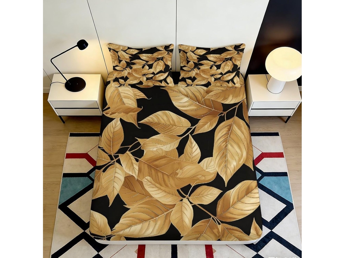 Conjunto de Cama com Estampa 3d Folha Ou em Microfibra Fronha 200x25cm