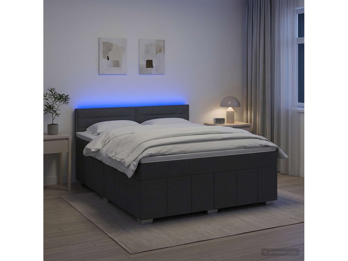 Vidaxl Cama Box Spring Com Colchão Cinzento-escuro 140 X 190 Cm Tecido