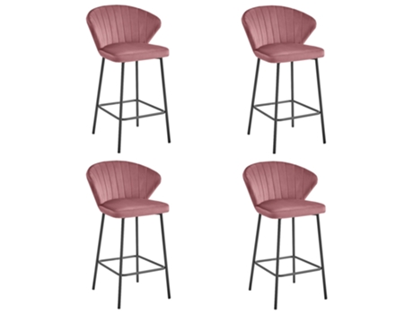 Banco Gatta Veludo Rosa Escuro / Pernas Pretas X 4 Leobert