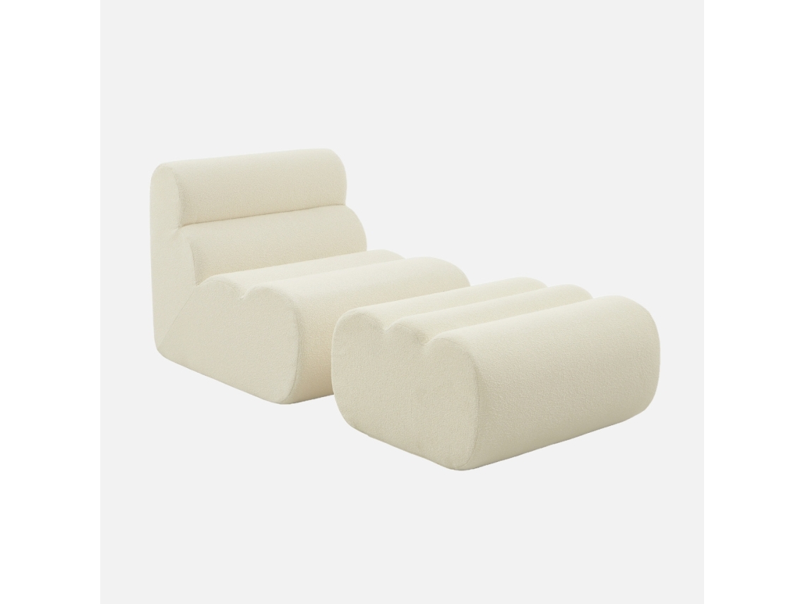 Módulo Para Sofá Modular Com Apoio Para Os Pés Em Tecido Bouclé, 1 Lugar, Branco