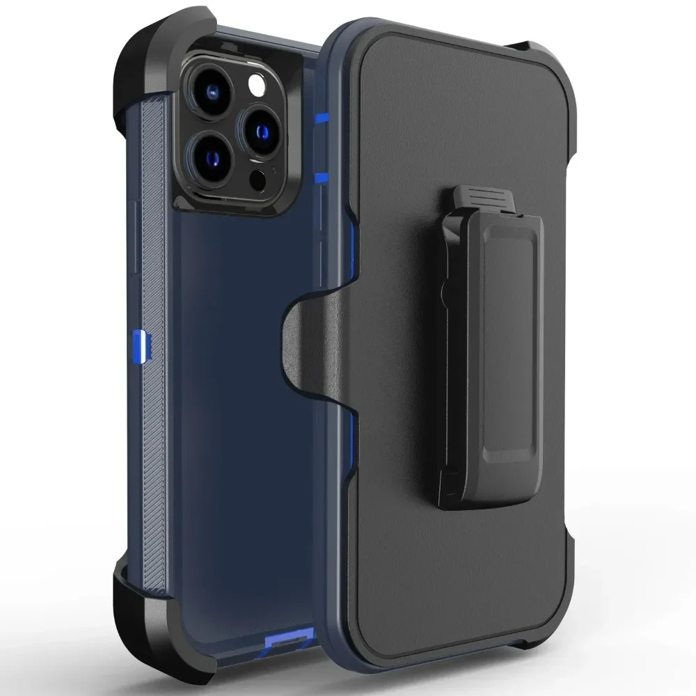 (azul Escuro, Iphone 17) Capa Protetora Premium 3 Em 1 Reforçada E Antichoque Com Clipe Para Cinto