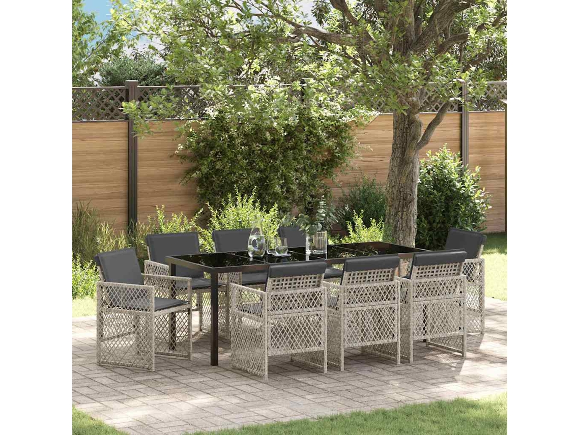 Vidaxl Conjunto De Jantar Para Jardim 9 Unid. Cinzento-claro Vime Pe