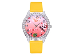 Relógio Feminino Casual de Quartzo com Pulseira Pu Padrão Natalino Bonito Presente (amarelo)