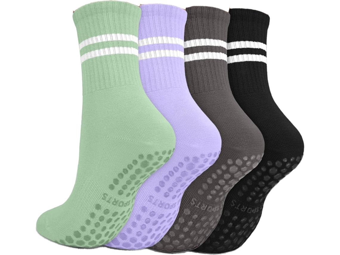 Meias de Ioga 4 Pares Antiderrapantes para Dança, Esportes, Multicoloridas AQUAFORGE