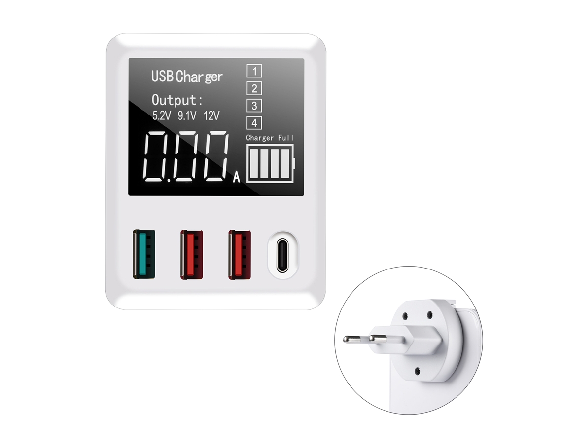 Power Strip EOOCOO (4 Portas de Carregamento Rápido Qc3.0, Carregamento Rápido Pd)