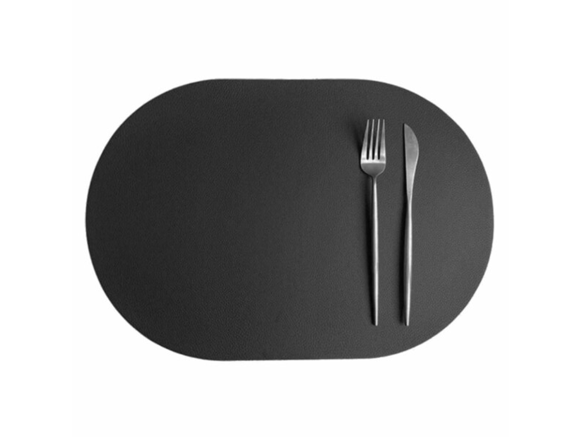 Conjunto de 4 Porta copos Ovais em Couro Sintético Preto AQUAFORGE