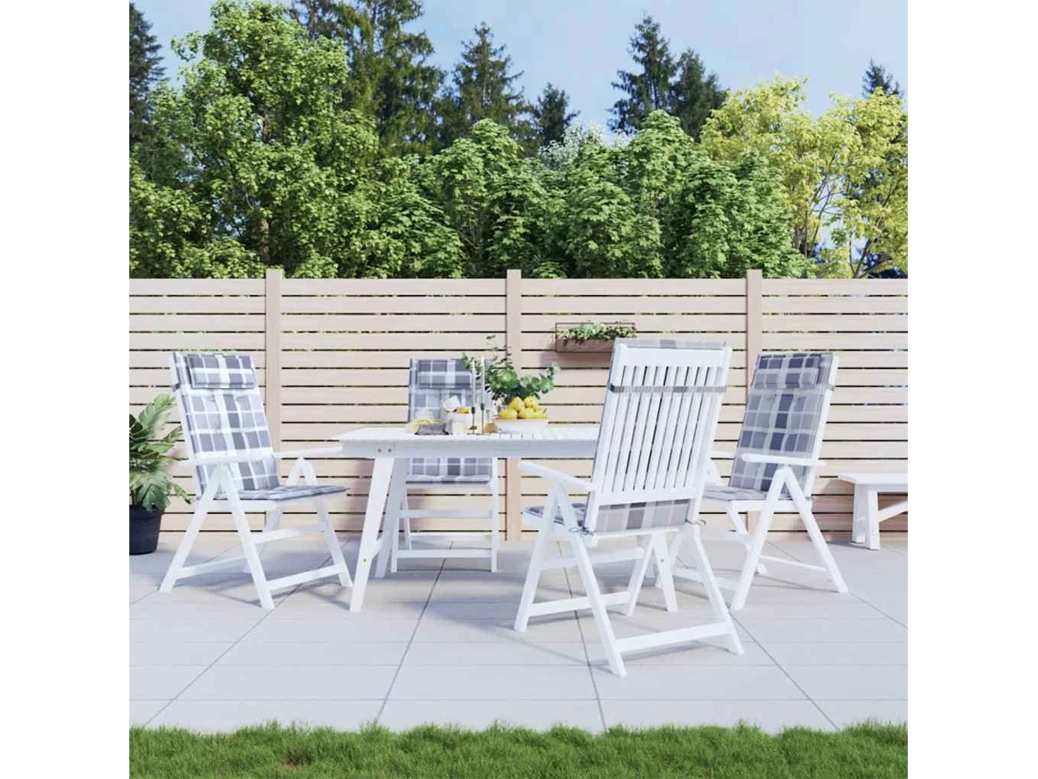 Vidaxl Almofadões Cadeira Encosto Alto 4pcs Tecido Oxford Xadrez Cinza