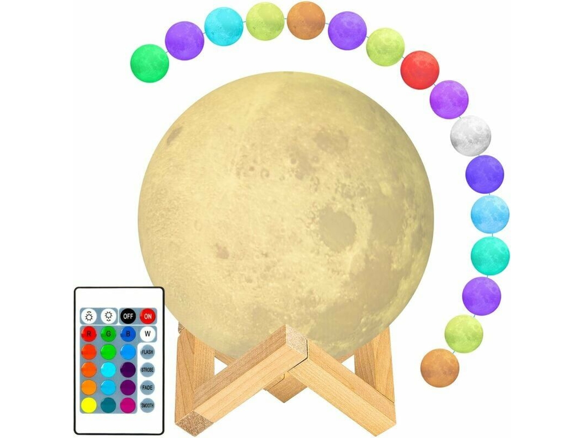 Luminária Lunar de 15 Cm Diâmetro com 16 Cores Led, Impressa em 3d, com Suporte BRILVIBERA