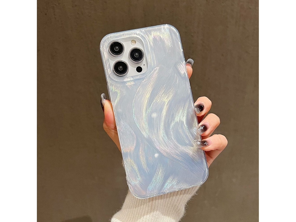 Capa Para Iphone 17 Pro Em Imd Feather Material Laser Feather Prata Com Bordas Rígidas E Macias