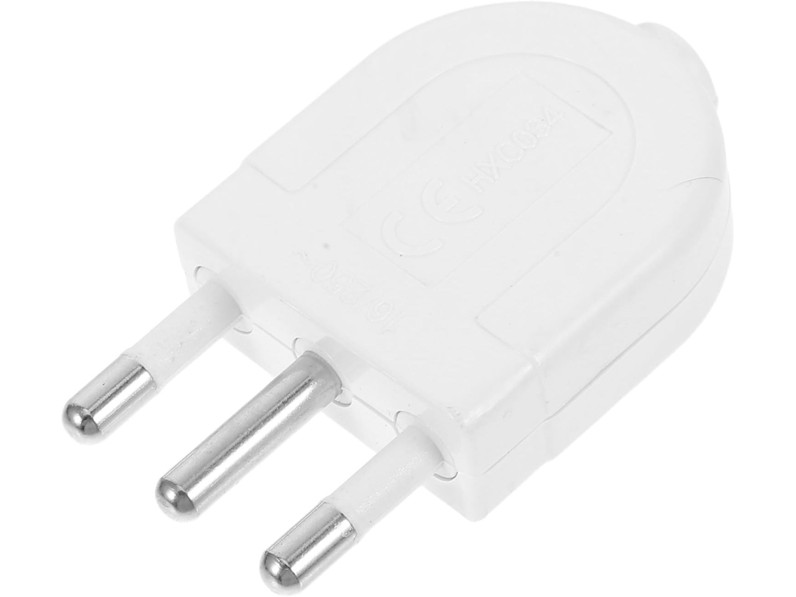 Adaptador Italiano Macho De 3 Pinos, Plástico Pc Branco, 16a, Seguro Para Uso.