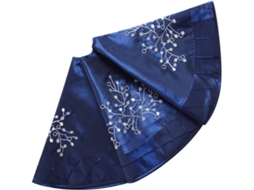 Bordado à mão com detalhes em relevo, 50 polegadas, em tons de bege, com fundo azul e estampa de árvores.