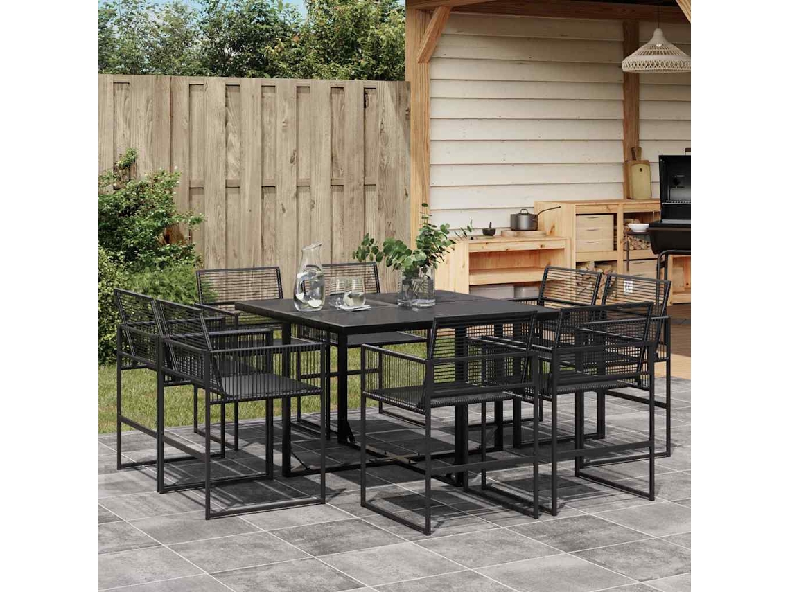 Vidaxl 9 Pcs Conjunto De Jantar Para Jardim Vime Pe Preto