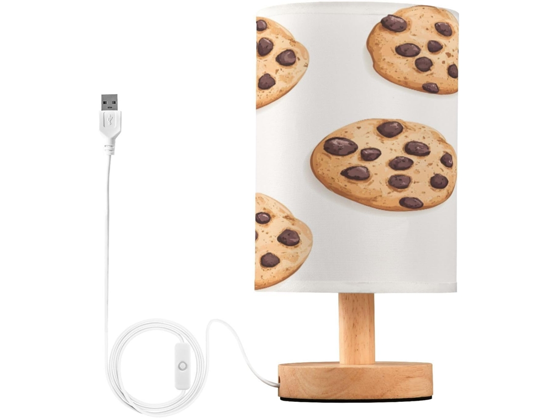 Luminária De Cabeceira Led Pequena Skyshu Com Base Madeira Antiderrapante E Cúpula Que Não Agride Os Olhos, Ideal Para