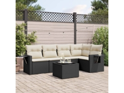 Vidaxl 6 Pcs Conjunto Sofás De Jardim C/ Almofadões Vime Pe Preto