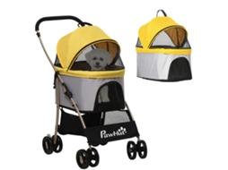 Carrinho de Cachorro 2 em 1, Dobrável, 1 Cesta, 1 Saco, 82 Cm X 49,5 Cm X 98 Cm, Amarelo Ge