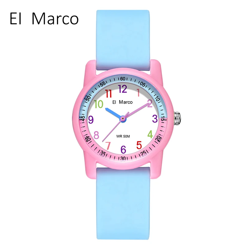 Relógio Feminino Elegante de Quartzo, À Prova Dágua e Casual. MDUG (pulseira Azul, Caixa Rosa)