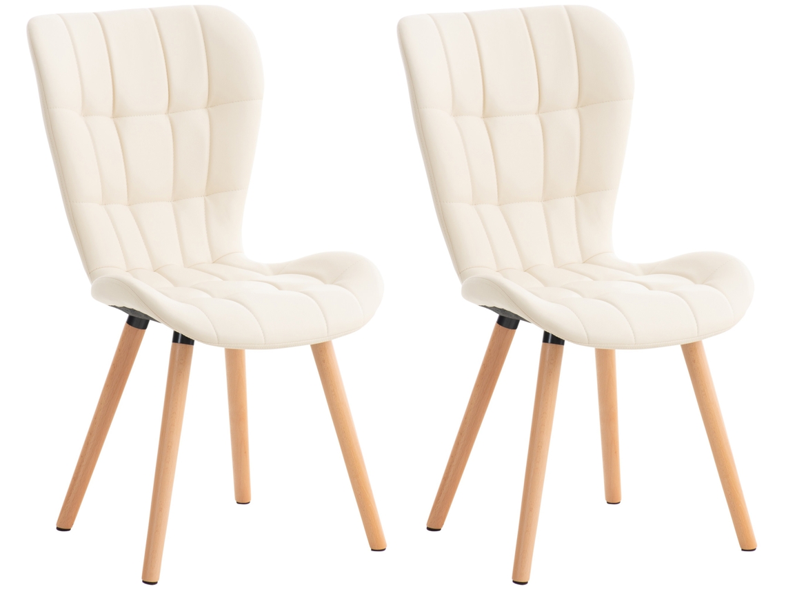 Conjunto De 2 Cadeiras De Jantar Elda Creme/couro Sintético Clp