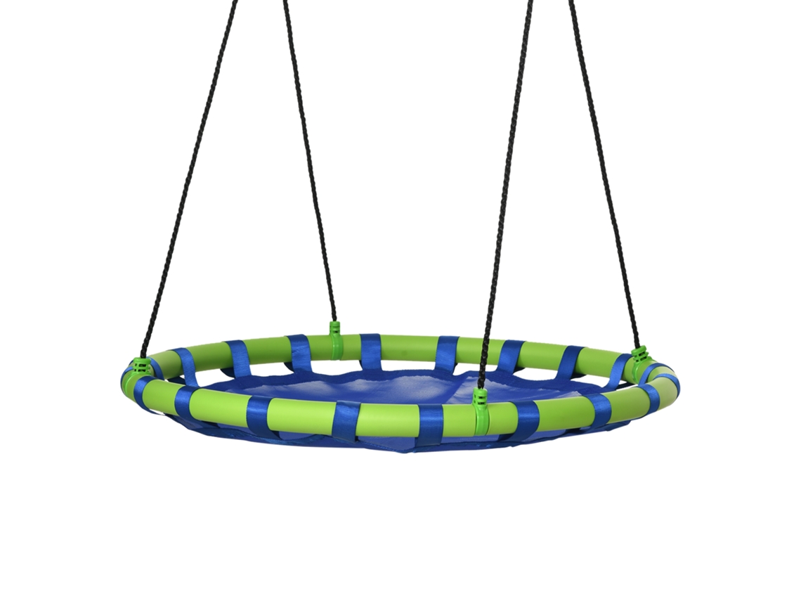 Balanço Infantil Tipo Ninho com Altura Ajustável, Balanço Redondo para Árvore, para Crianças a Partir de 3 Anos, Ø100x120 180 Cm, Azul e Verde.