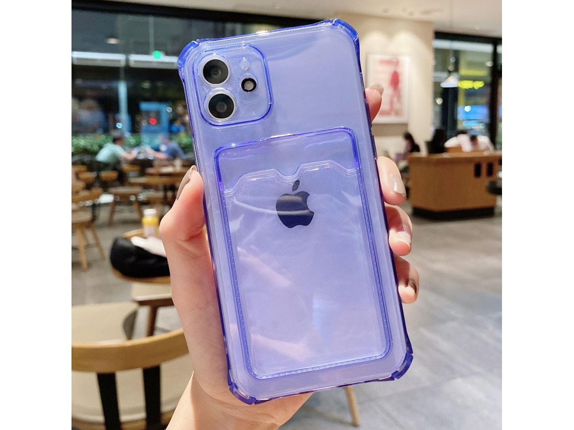 Capa Para Iphone 17 Pro Com Borda Reta, Roxa, Transparente, Com Porta-cartões E Design Macio.