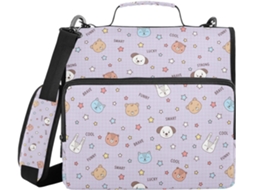 Organizador infantil Roxo com estampa de desenho animado, altura para ombro, diversos compartimentos, 3,8 cm de comprimento, 3 argolas.