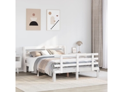 Vidaxl Estrutura Cama C/ Cabeceira 135x190 Cm Pinho Maciço Branco