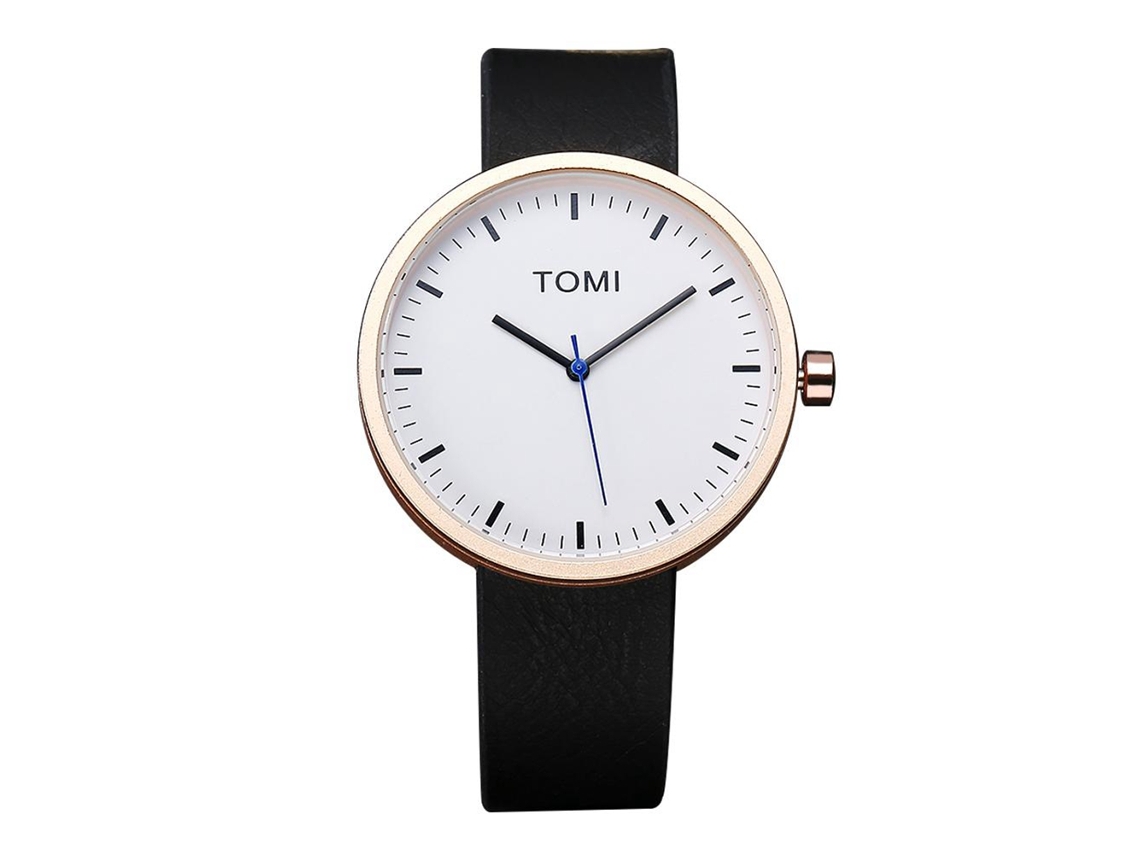 Relógio masculino Tomi Fashion com pulseira de PU, mostrador redondo e movimento de quartzo (preto e dourado)
