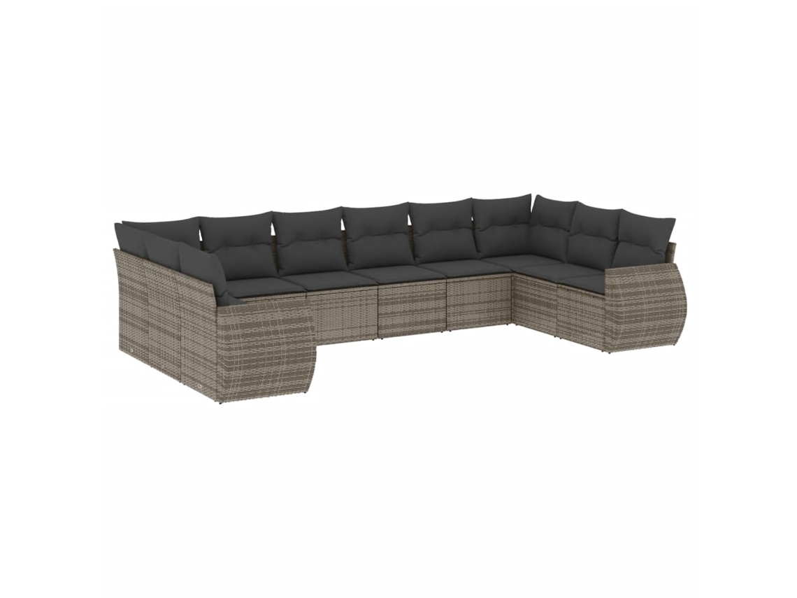 Conjunto de 10 Sofás de Jardim com Almofadões Vime Pe Cinzento MAISON EXCLUSIVE