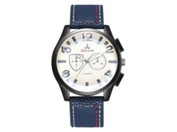 Reloj Digital Clásico De Moda Para Hombres Con Dial Redondo De Cuero Pu Cuarzo Azul