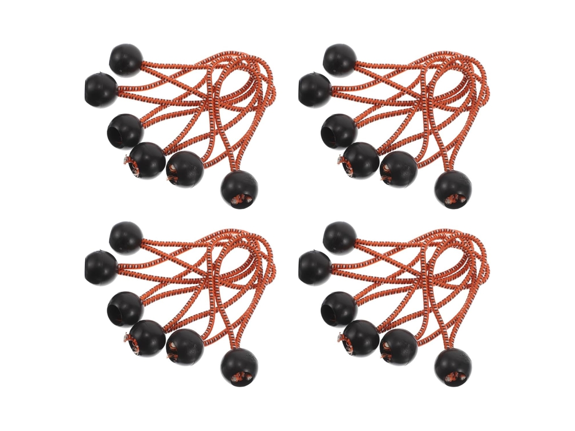 Pacote Com 30 Cordões Elásticos Laranja Com Bolinhas Brancas E Pontas Arredondadas, Com Presilha Para Fixação.