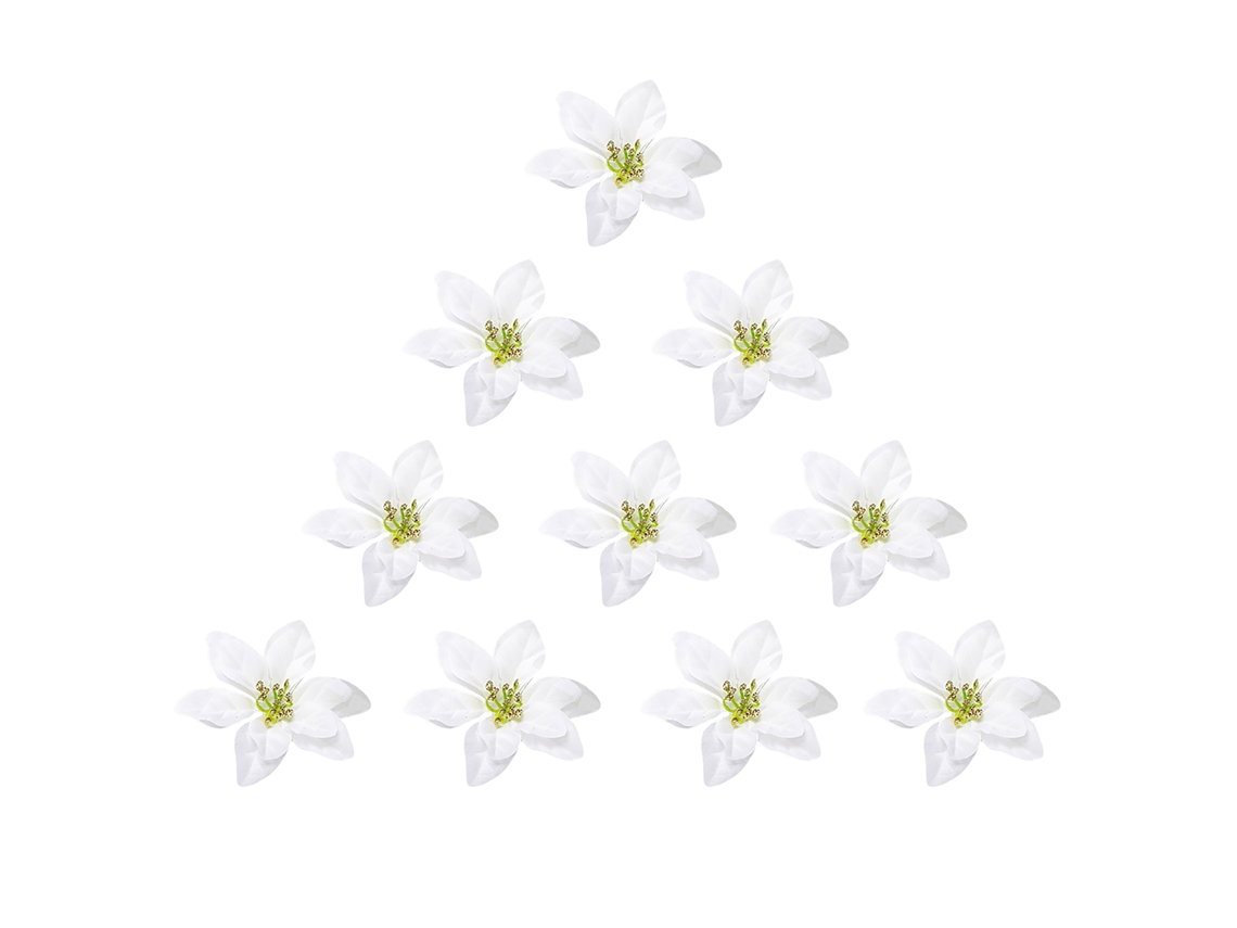 Cabeças de Poinsétia Branca Artificial para Natal, Pack com 10 Peças LAXISCREED