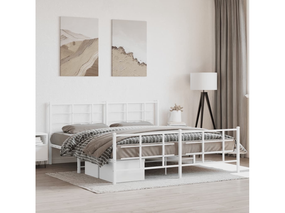 Vidaxl Estrutura De Cama Com Cabeceira E Pés 183x213 Cm Metal Branco