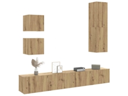 Conjunto De Armário Tv Parede 5 Pcs Madeira Carvalho Artisiano Dkd Home Decor