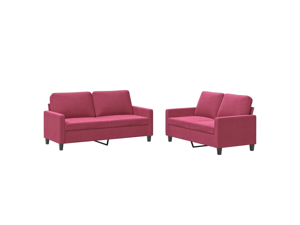2 Pcs Conjunto de Sofás com Almofadões Veludo Vermelho MAISON EXCLUSIVE