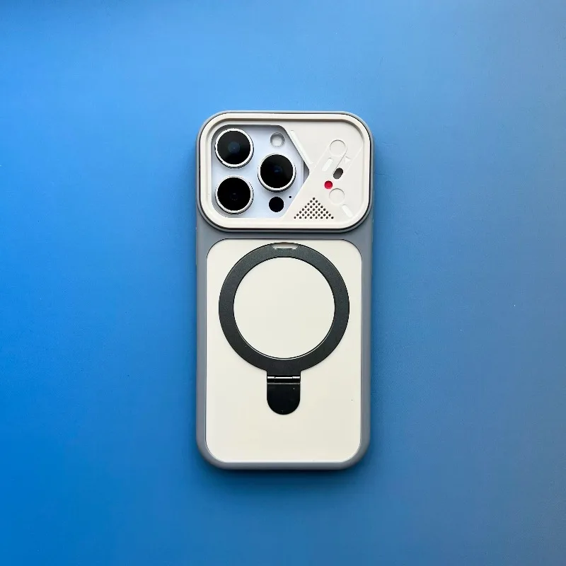 Capa Magnética Mecânica Dinâmica Para Iphone 14 Pro (cinza), Com Suporte Metálico E Resistente A Impactos.