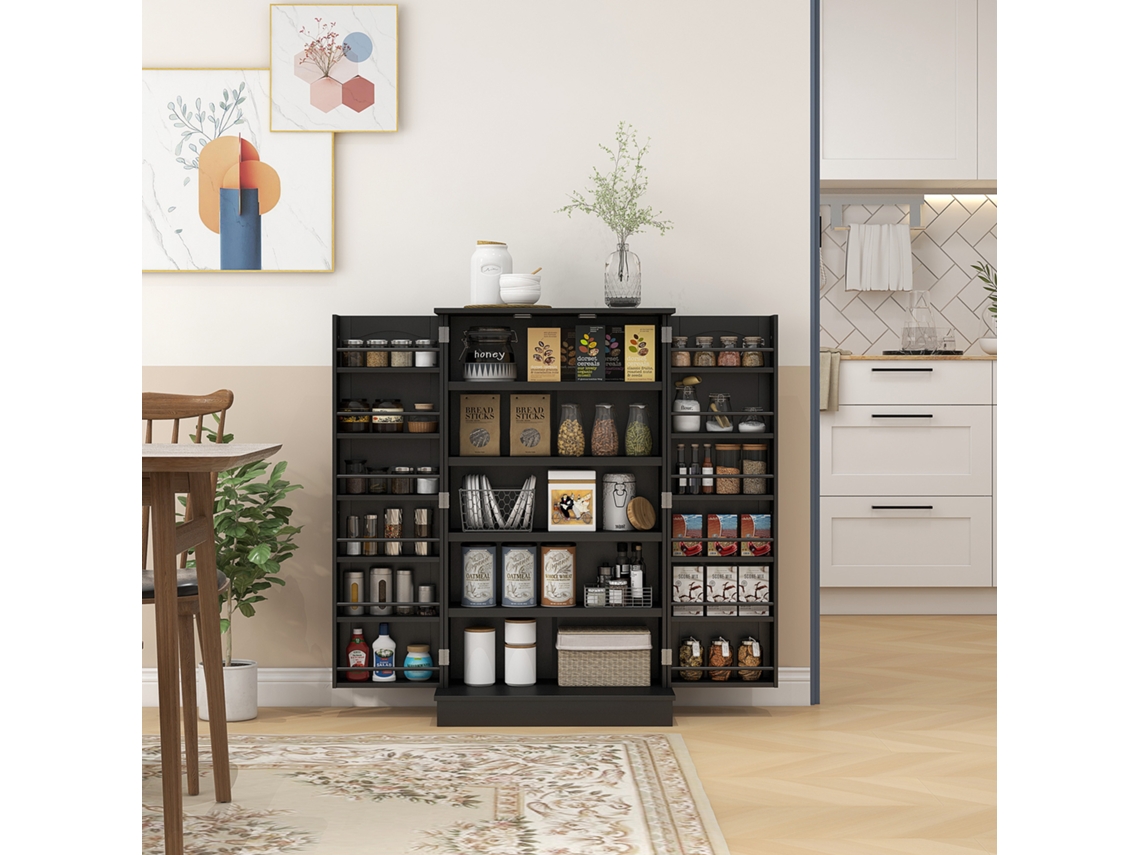 Armário De Cozinha Com 2 Portas E 16 Prateleiras Armário De Cozinha Moderno Com Prateleiras Ajustáveis 60x30x104 Cm Preto